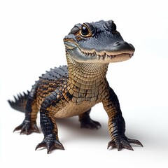 Naklejka premium Adorable Baby Alligator: Close-up Portrait of a Young Reptile in a Wildlife Setting