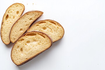 Four light slices of white bread on a clean white background