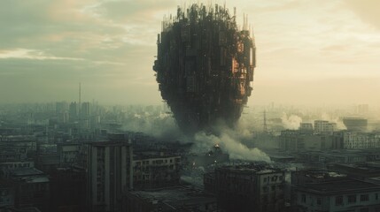 A dystopian megastructure towering over a polluted cyberpunk city --ar 16:9 --v 6.1 Job ID: b04fac81-2766-48fd-9c02-91e72a573940