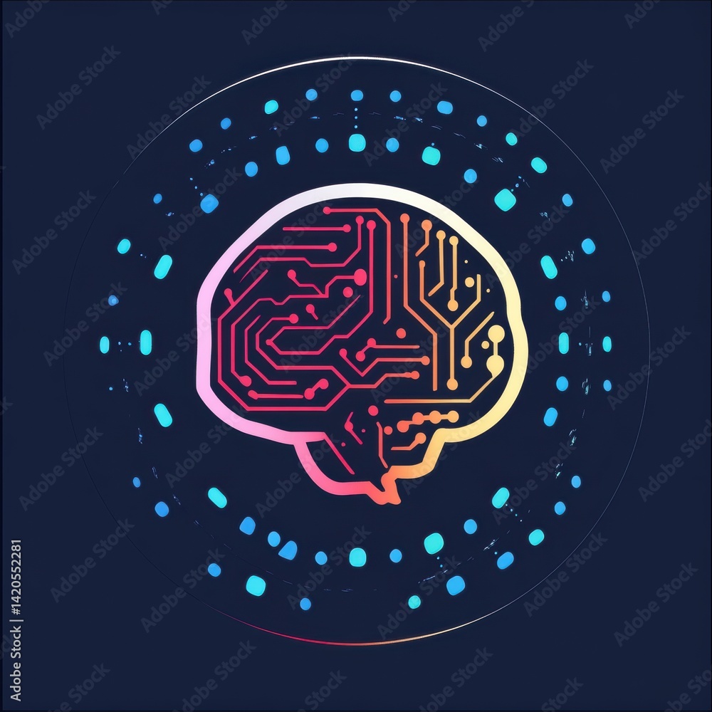 Poster digital brain: artificial intelligence concept with circuit board design and glowing accents on dark