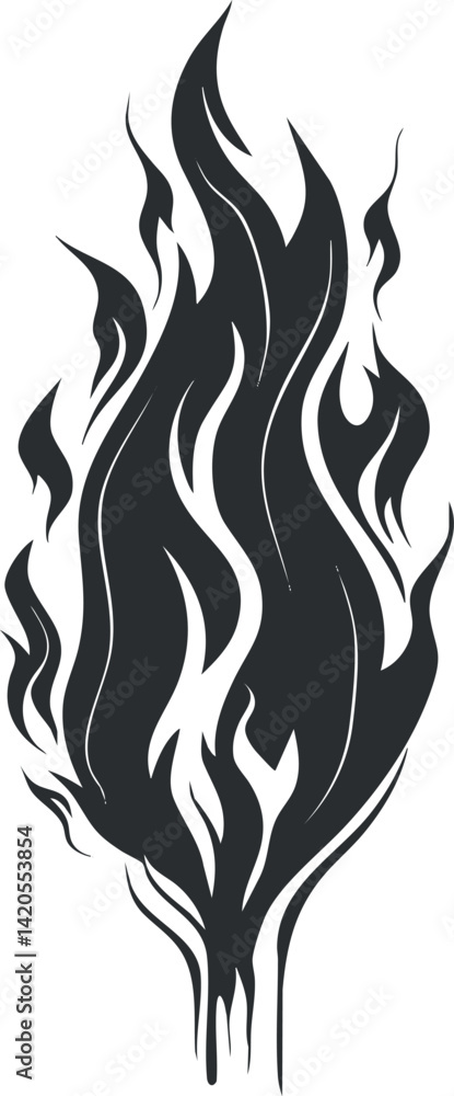 Poster stylized black flame design representing heat energy and dynamic movement in an abstract illustratio