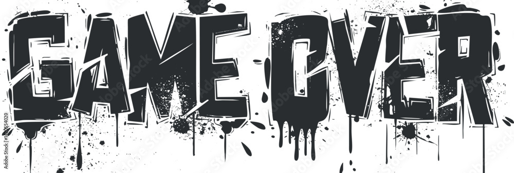 Poster bold graphic design of the phrase game over with a dripping ink effect.