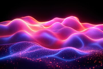 Obraz premium Abstract Neon Waves Vibrant Digital Artwork with Glowing Lines and Dots for Modern Design Proj