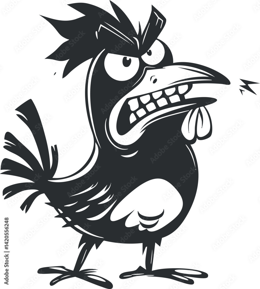 Poster an angry cartoon bird character with exaggerated features showcasing a humorous expression.