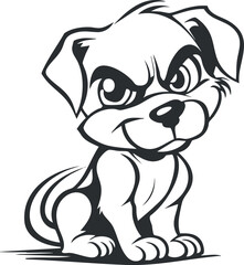 A cute cartoon illustration of a friendly puppy sitting with a playful expression.