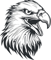 Obraz premium Stylized black and white illustration of an eagle head showcasing its fierce expression.