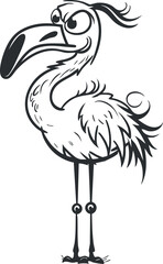 Fototapeta premium A whimsical cartoon illustration of a flamingo with a playful expression and detailed feathers.