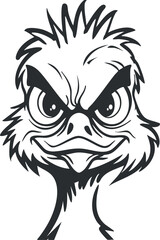 Obraz premium A stylized cartoon illustration of an aggressive-looking bird character with expressive eyes.