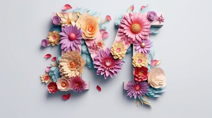 Floral Letter M Design with Colorful Blossoms for Creative Typography &nbsp;with mother day&nbsp;Concept

