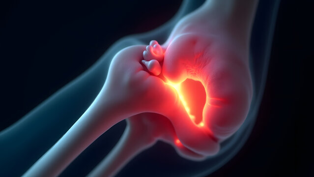 A zero-gravity patella glowing white/red with quadriceps tendon details. Perfect for knee rehabilitation or high-performance sports.