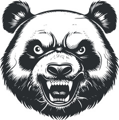 Fototapeta premium Stylized black and white illustration of an aggressive panda bear face with fierce expression.