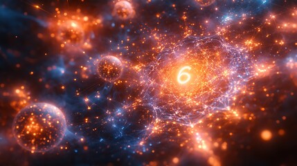 Obraz premium Photo Of Abstract Digital Number Six Cosmic Background With Glowing Spheres And Particle Network
