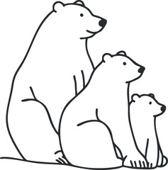 Fototapeta premium A charming illustration of a polar bear family featuring a mother bear and two cubs.