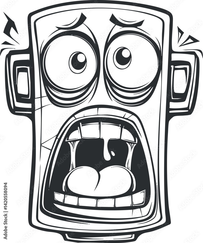 Poster a shocked cartoon face with exaggerated features expressing surprise and humor in a playful style.