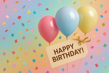 Colorful birthday celebration with balloons and vibrant confetti background