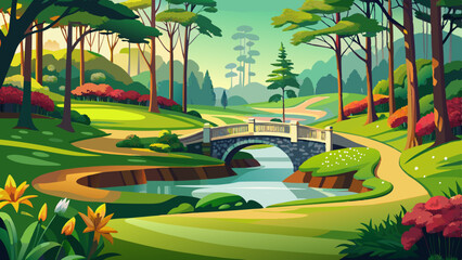 Serene Augusta National Golf Course: Iconic Bridge and Lush Greenery