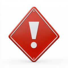 Red sign with exclamation mark isolated on white background