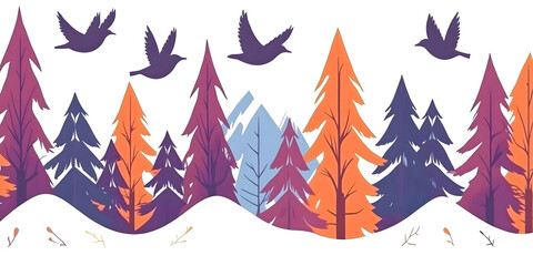 Birds Fly Over Snowy Winter Forest