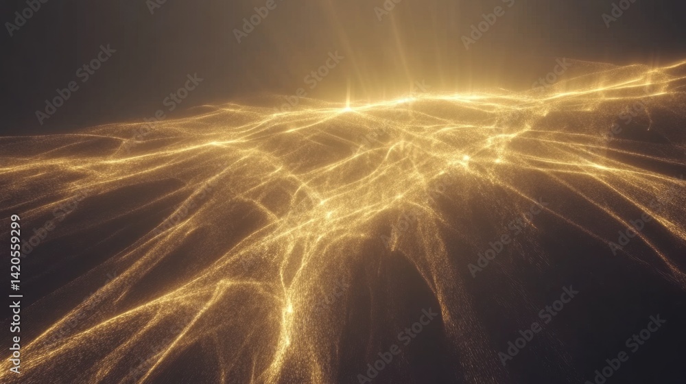 Poster abstract rendering of luminous flowing energy across a dark surface