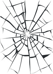 Illustration of a cracked or shattered glass design with radial lines and sharp edges.