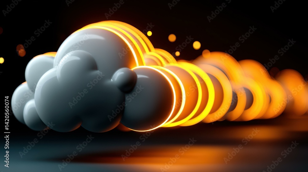 Poster a vibrant infographic showcasing a cloud shape illuminated with glowing dots and lines, symbolizing 