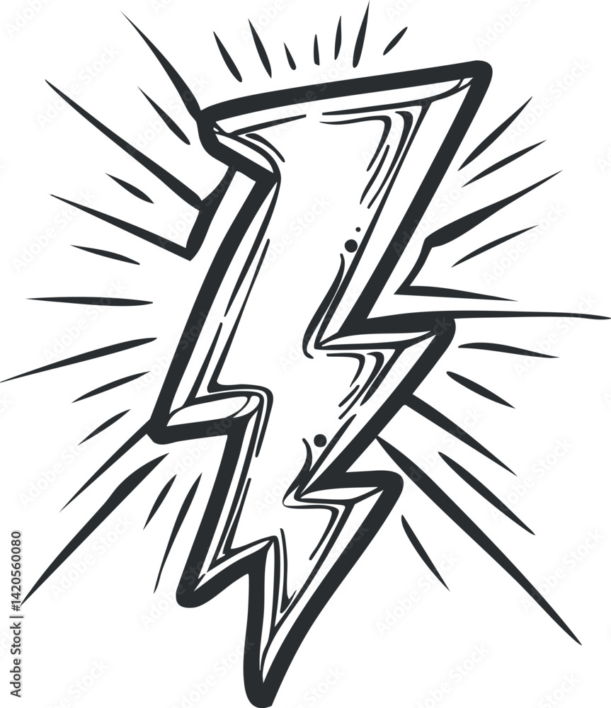 Poster a stylized lightning bolt illustration with dynamic lines emphasizing energy and power.