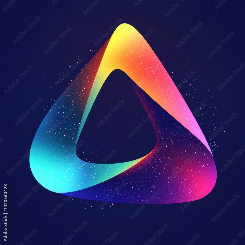 Poster abstract vibrant triangular shape with nebula gradient and sparkling stars on dark background for mo