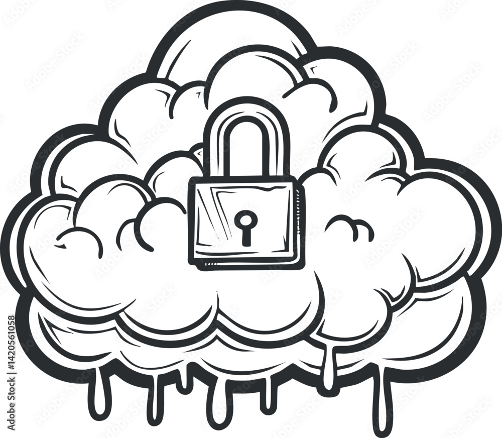 Aufkleber a graphic illustration of a cloud with a padlock symbolizing data security and privacy.