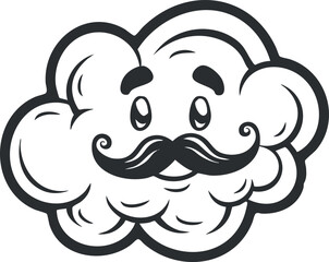 Obraz premium A cute cartoon cloud character with a mustache and a cheerful expression.