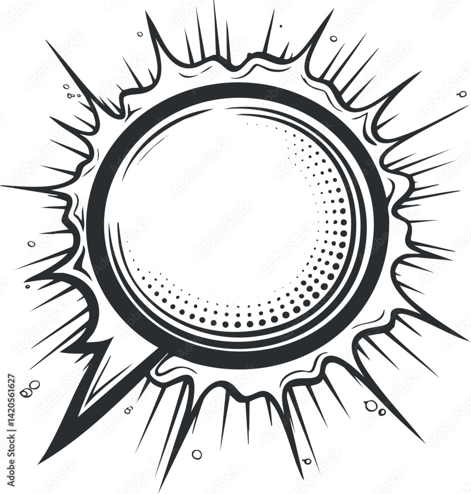 Poster a dynamic graphic illustration of a burst or explosion effect with a circular center.