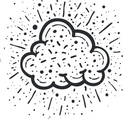 A whimsical sketch of a cloud with an explosion effect and dynamic bursts surrounding it.