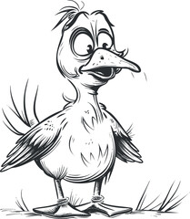 Fototapeta premium A whimsical cartoon bird character with a playful expression and exaggerated features.