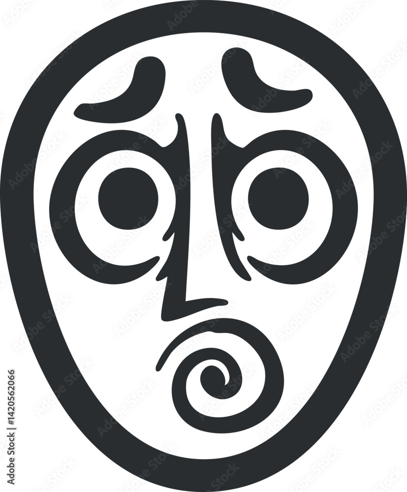 Poster a stylized graphic representation of a surprised face with exaggerated features and a spiral.