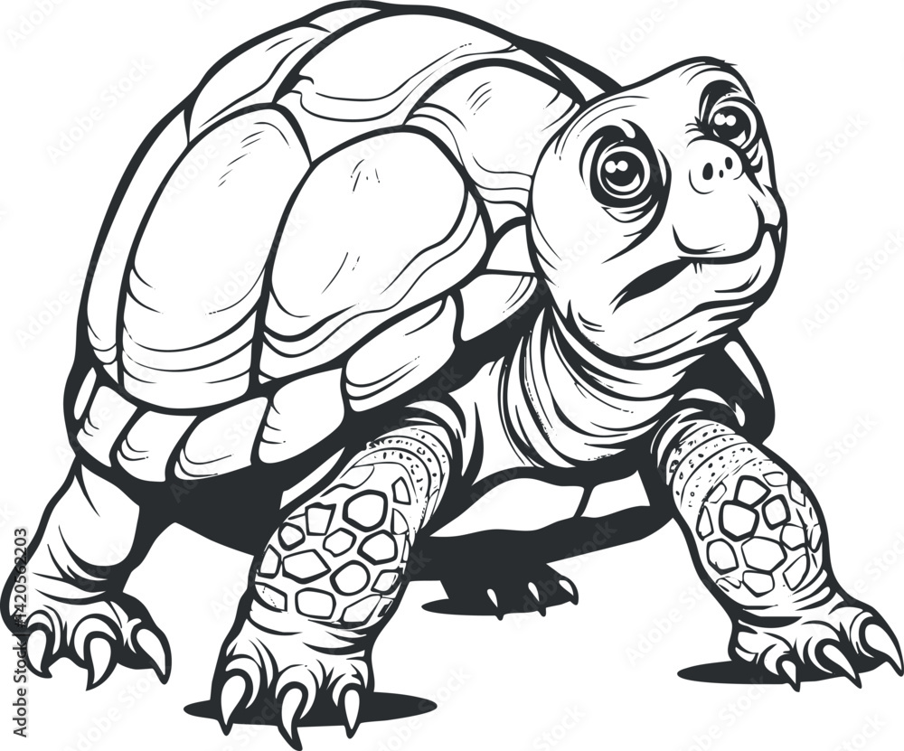 Poster stylized black and white illustration of a turtle showcasing its unique features and characteristics