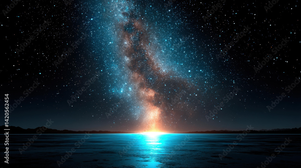 Poster a digital cosmos of data flows endlessly, invoking the infinite potential of technology and the univ