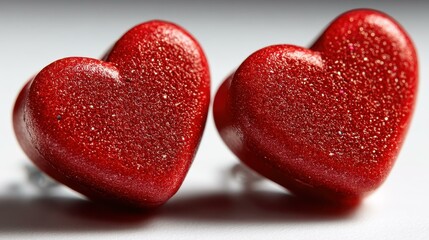 Obraz premium Vibrant red hearts with a sparkling glitter texture, perfect for adding a touch of love and charm to any design project.