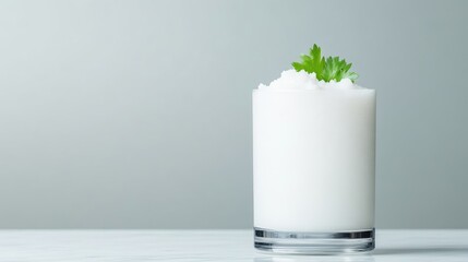 Creamy yogurt drink garnished with fresh herbs
