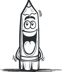 A cheerful cartoon pencil character with a big smile and playful expression.