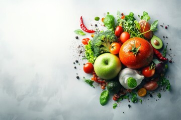 Vegetable and Fruit Still Life Tomato, Apple, Broccoli