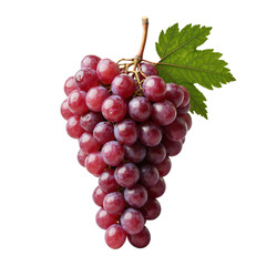 Fresh green grapes with water droplets and leaves isolated on white