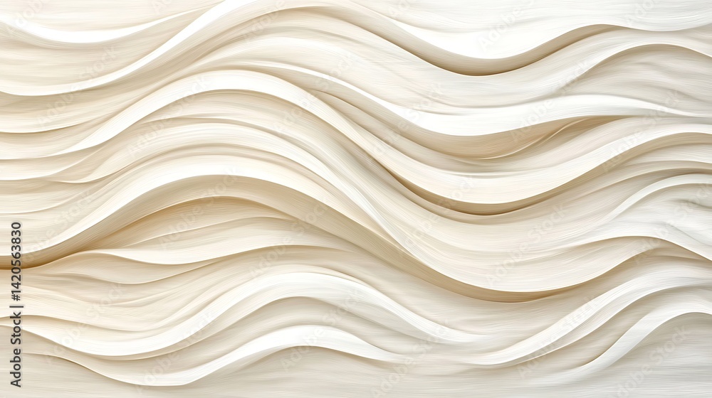 Poster abstract wavy layers in white and beige, abstract wavy layers in white and beige tones create a flui