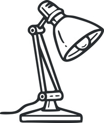 A sketch of a modern desk lamp highlighting its adjustable design and light source.