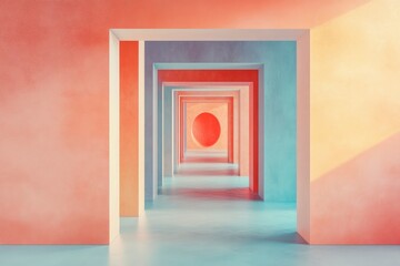 Fototapeta premium Abstract Hallway Perspective with Circular Window