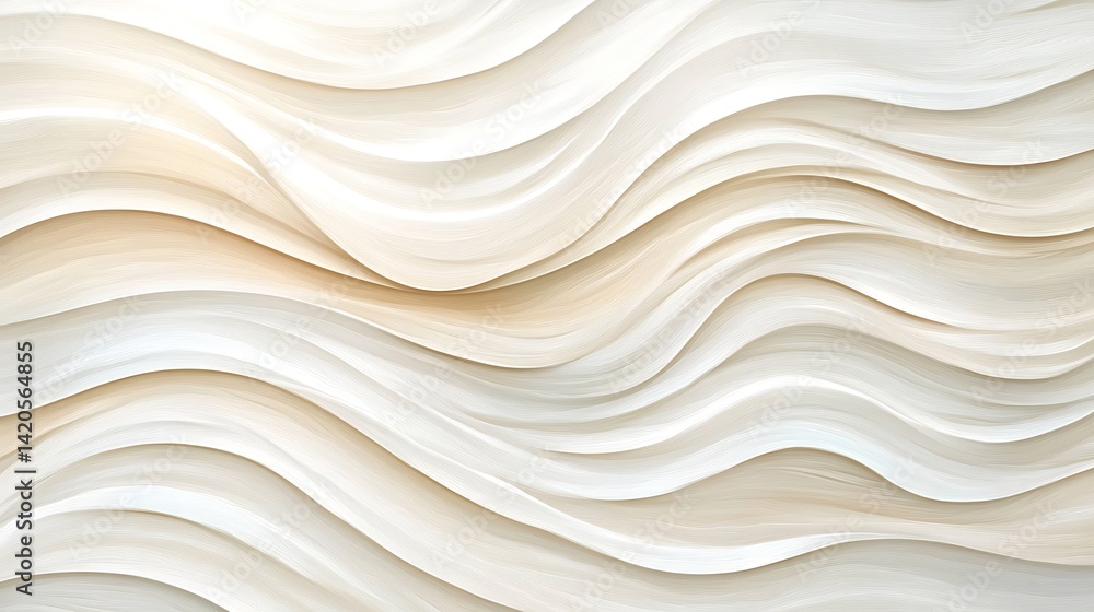 Poster abstract wavy layers in white and beige, abstract wavy layers in white and beige tones create a flui