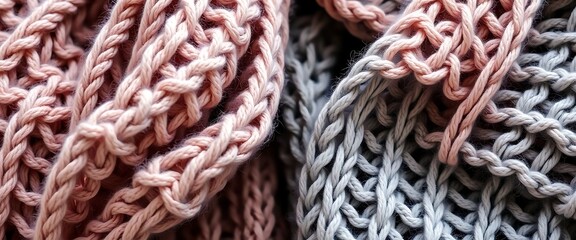 close up of a pink and grey scarf