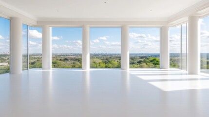 Fototapeta premium Spacious, bright, modern interior with panoramic views