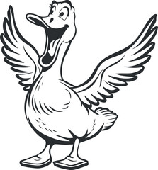 Obraz premium A playful cartoon duck with wings spread wide, showcasing a cheerful and whimsical character.