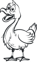 A cheerful cartoon duck character with a playful expression and whimsical design.