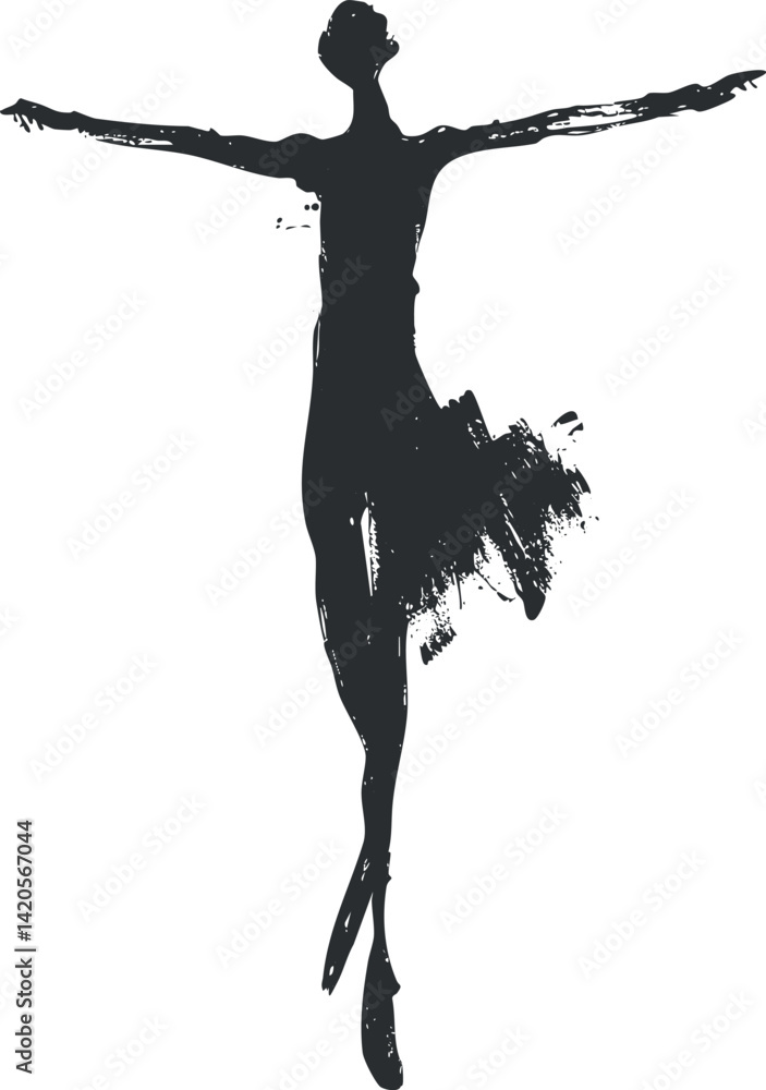 Poster a stylized silhouette of a dancer expressing freedom and grace through dynamic movement.