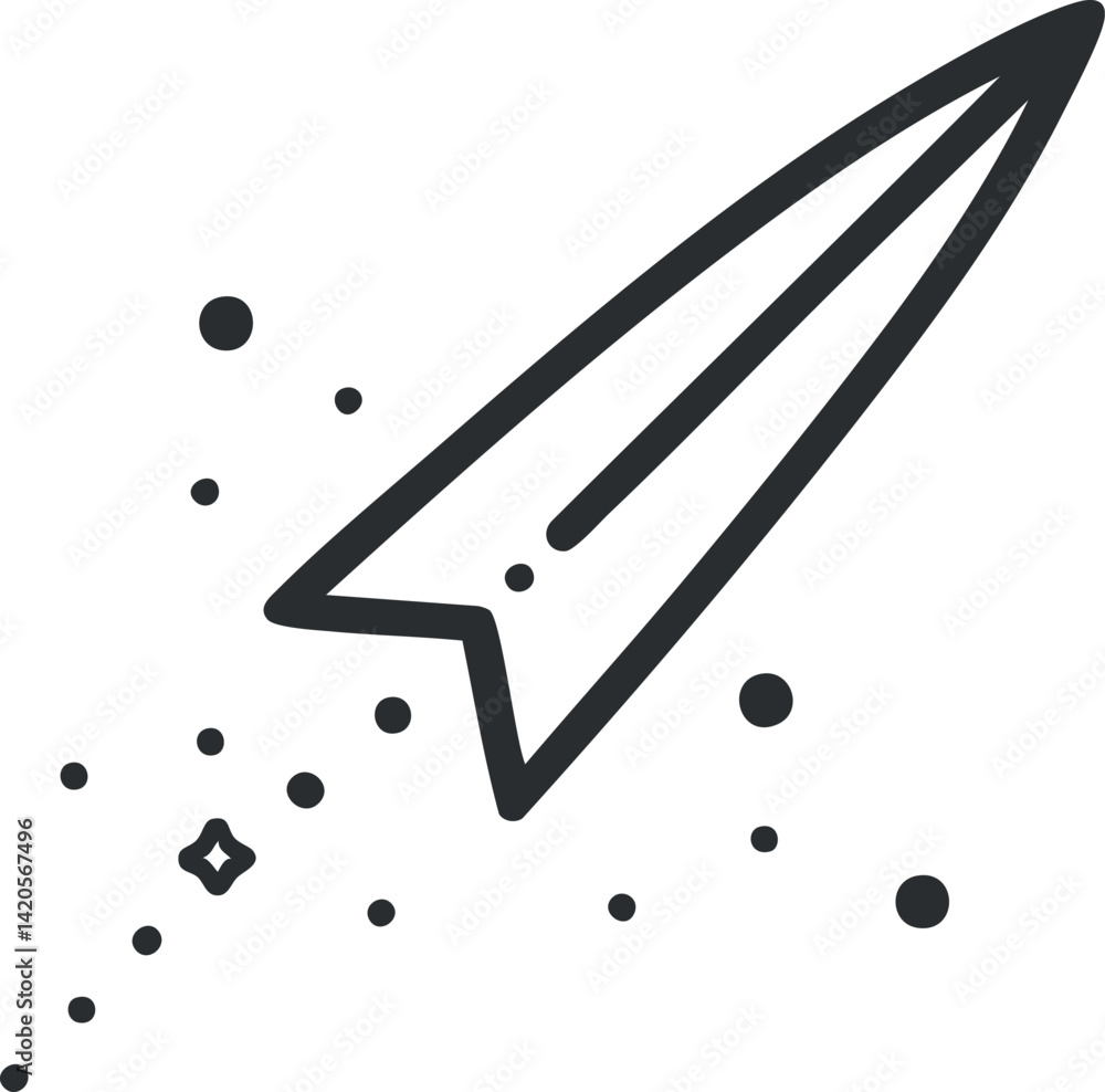 Poster a minimalist rocket design with stars and sparkles representing space exploration and innovation.